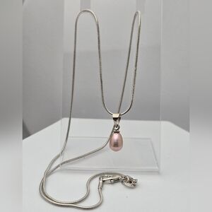 Freshwater Silver Pink Real Pearl Necklace 18” Silver Plated Snake Chain NWOT